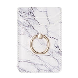 Leather Card Holder Stick-on with Finger Ring and Motif - White