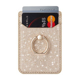 Leather Card Holder Stick-on w. Finger Ring - Glitter - Gold