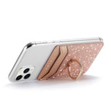 Leather Card Holder Stick-on w. Finger Ring - Glitter - Rose Gold