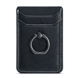 Leather Card Holder Stick-on w. Finger Ring - Black