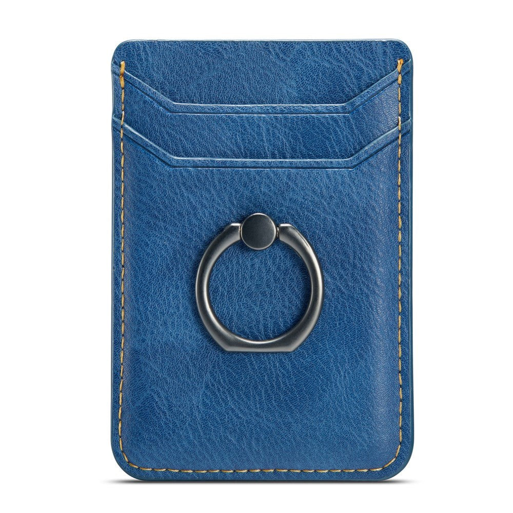 Leather Card Holder Stick-on w. Finger Ring - Blue