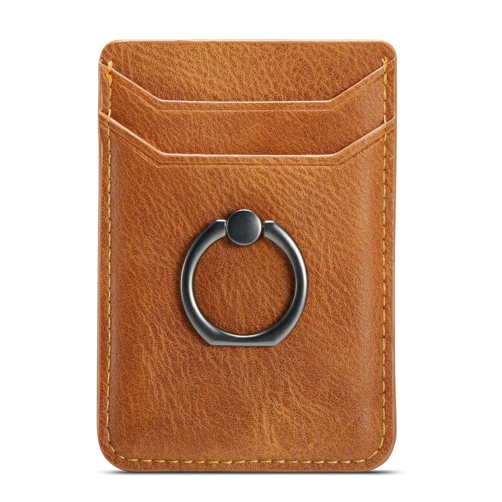 Leather Card Holder Stick-on w. Finger Ring - Brown