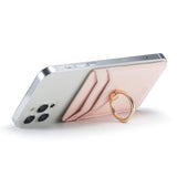 Ribbed Leather Card Holder Stick-on w. Finger Ring - Pink