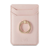 Ribbed Leather Card Holder Stick-on w. Finger Ring - Pink