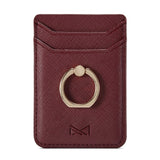 Ribbed Leather Card Holder Stick-on w. Finger Ring - Bordeaux