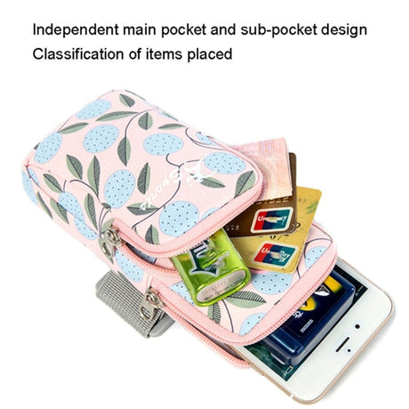 Running Armband for Smartphone w. Two Pockets (Max. Phone 160 x 80 mm) - Pink / Flowers