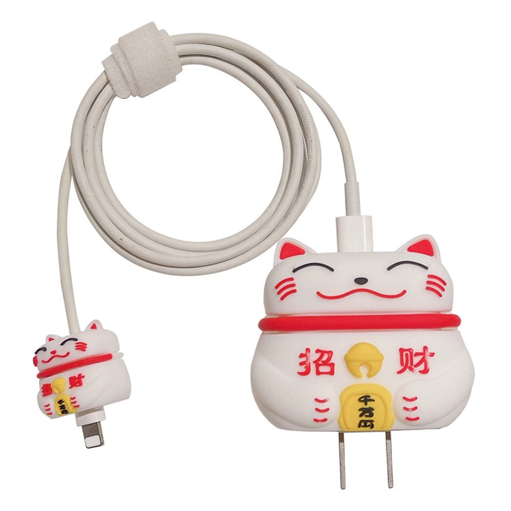 Silicone Protector for Apple 18W / 20W Charger - Fortune Cat - White