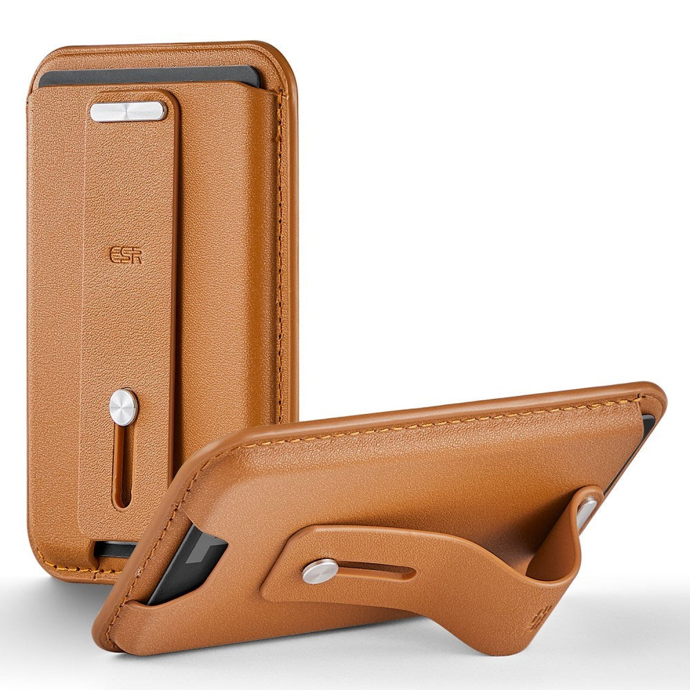 ESR Magnetic Leather Cardholder with Strap & Stand Function - MagSafe Compatible - Brown