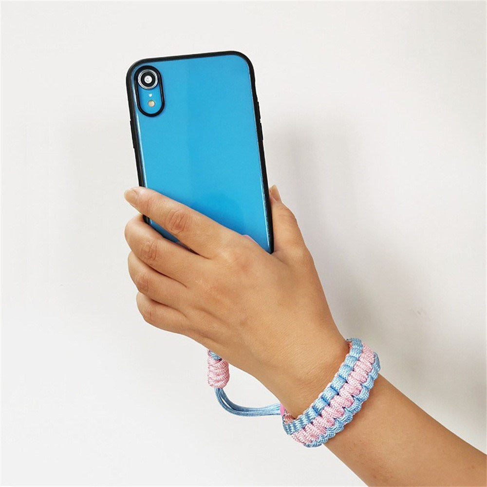 Adjustable Wrist Strap for Mobile - Braided Polyester - Orange / Light Blue