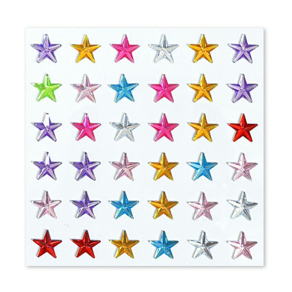 Multicolor Self-Adhesive Crystal 3D Stickers - 36 pcs - Stars
