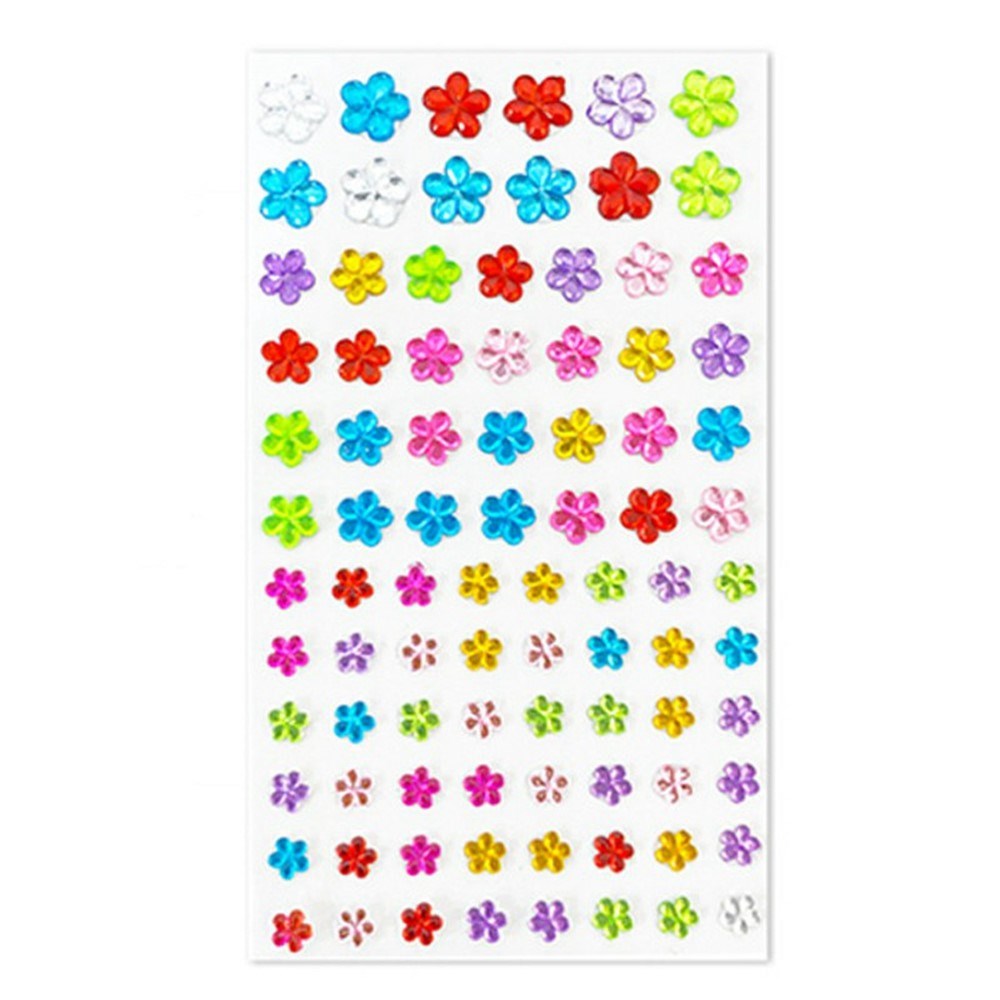 Multicolor Self-Adhesive Crystal 3D Stickers - 88 pcs - Flowers