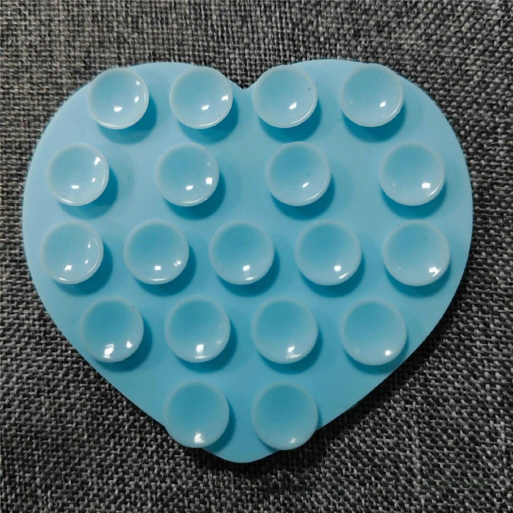 Heart-Shaped Silicone Suction Cup Phone Holder - Light Blue