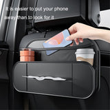 Faux Leather Back Seat Organizer w. Smartphone Holder & Storage - Black