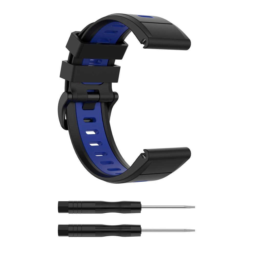 Universal Garmin Strap (26mm QuickFit) Classic Silicone Strap incl. Screwdrivers - Black / Blue