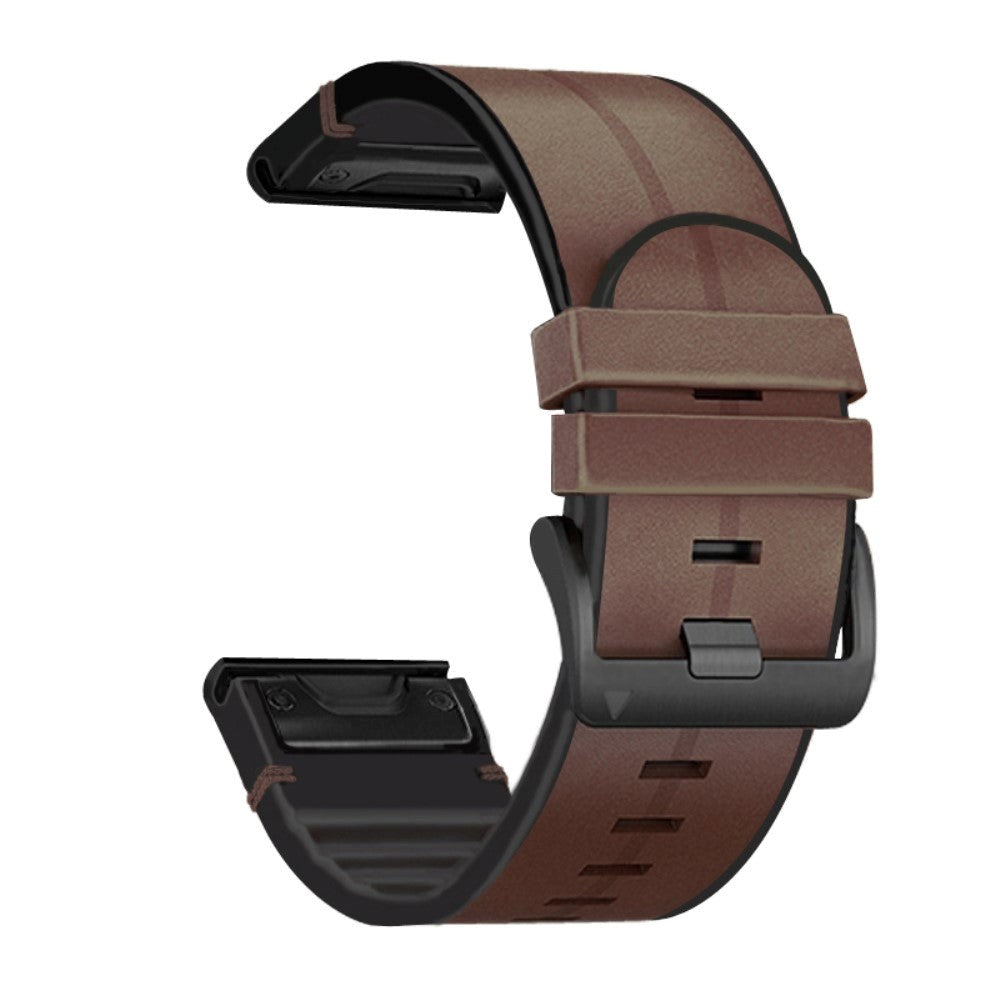 Universal Garmin Strap (26mm QuickFit) Leather & Silicone Strap - Brown/Black