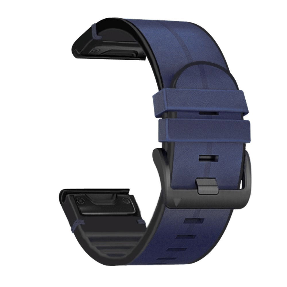 Universal Garmin Strap (26mm QuickFit) Leather & Silicone Strap - Blue