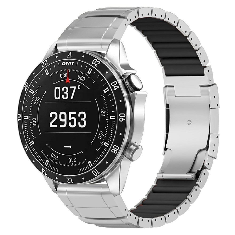 Universal Garmin 26mm QuickFit EIDERWOOD Titanium Strap w. Colored Silicone - Silver / Black