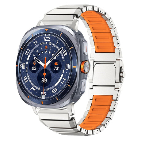 Samsung Galaxy Watch Ultra 2 / Ultra (47mm) Magnetic Metal Strap with Silicone - Silver / Orange