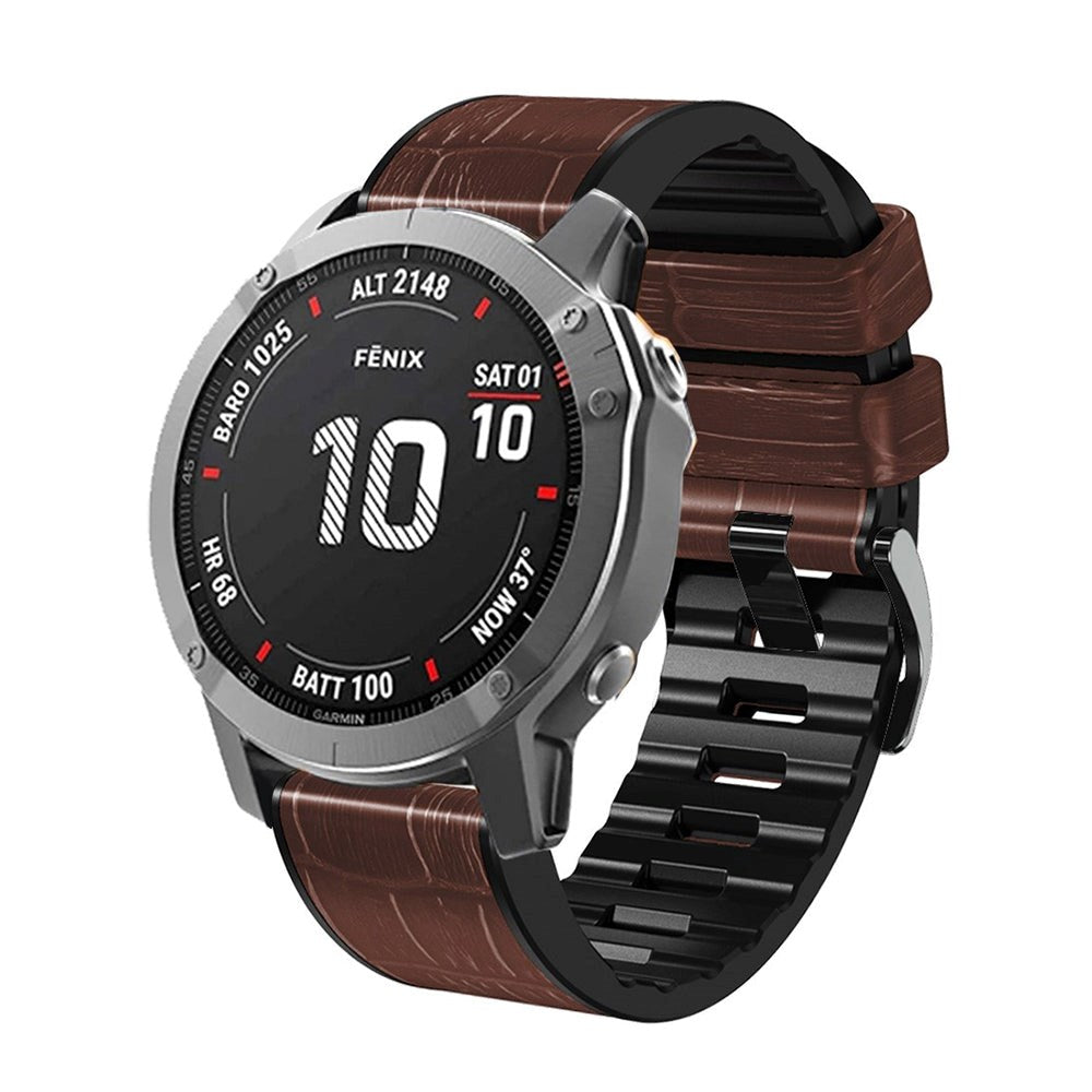 Universal Garmin 26mm QuickFit PU Leather Strap with Crocodile Texture - Brown / Black