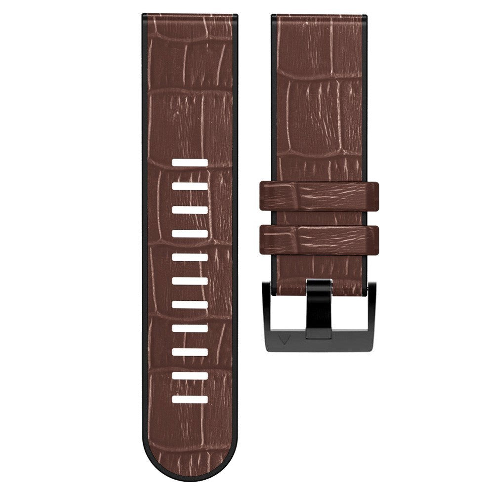 Universal Garmin 26mm QuickFit PU Leather Strap with Crocodile Texture - Brown / Black