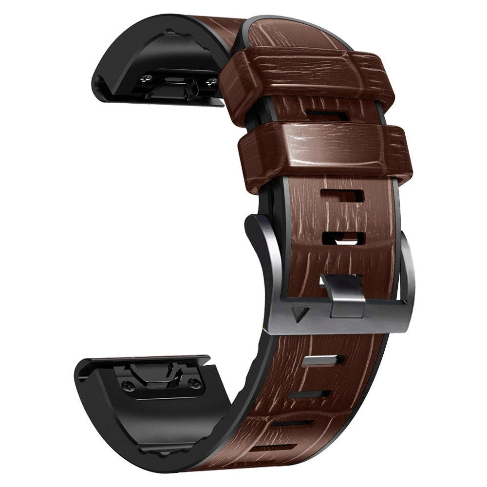 Universal Garmin 22mm QuickFit PU Leather Strap with Crocodile Texture - Brown / Black