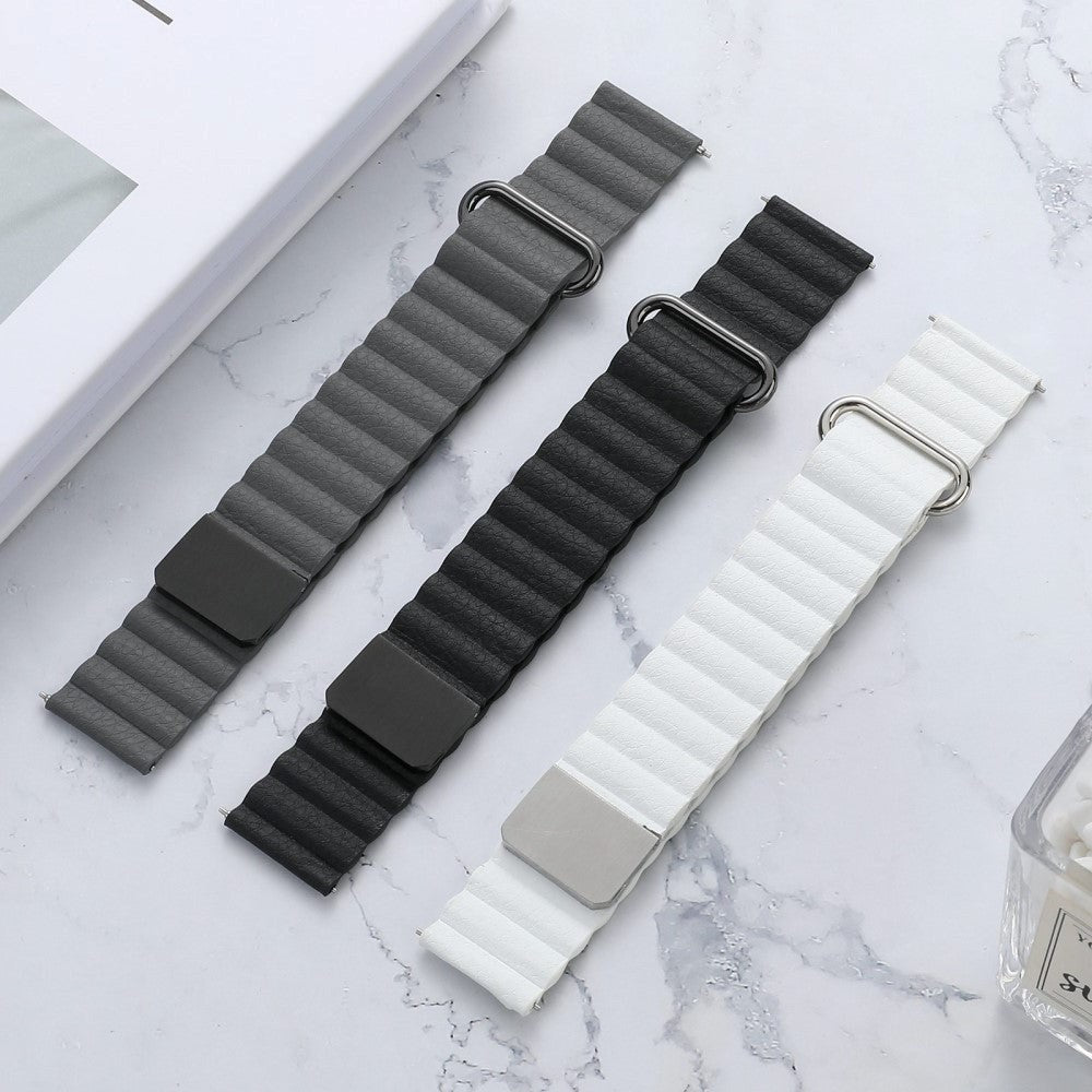 Smartwatch Strap 22mm Magnetic Litchi Leather - Grey / Black