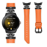 Google Pixel Watch 1 / 2 / 3 Leather Strap w. Black Rhinestone Buckle - Orange