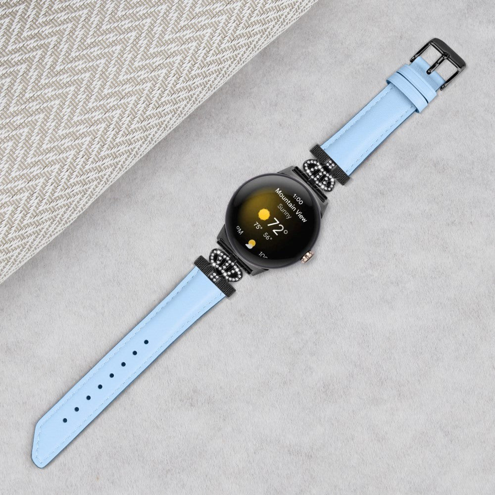 Google Pixel Watch 1 / 2 / 3 Leather Strap w. Black Rhinestone Buckle - Blue