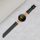 Google Pixel Watch 1 / 2 / 3 Leather Strap w. Rose Gold Rhinestone Buckle - Black