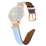 Google Pixel Watch 1 / 2 / 3 Leather Strap w. Rose Gold Rhinestone Buckle - Blue