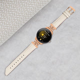 Google Pixel Watch 1 / 2 / 3 Leather Strap w. Rose Gold Rhinestone Buckle - Beige