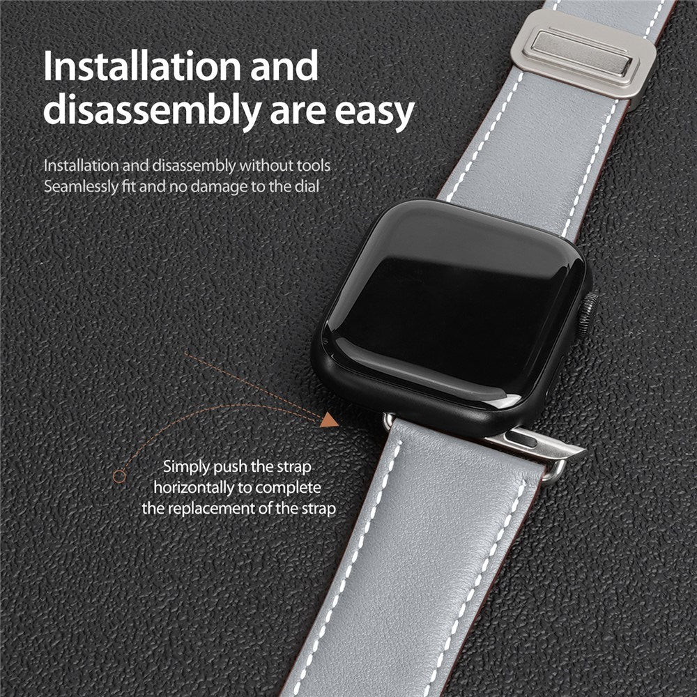 Apple Watch (42/44/SE/45/46/49mm) DUX DUCIS Faux Leather Watch Strap - Grey