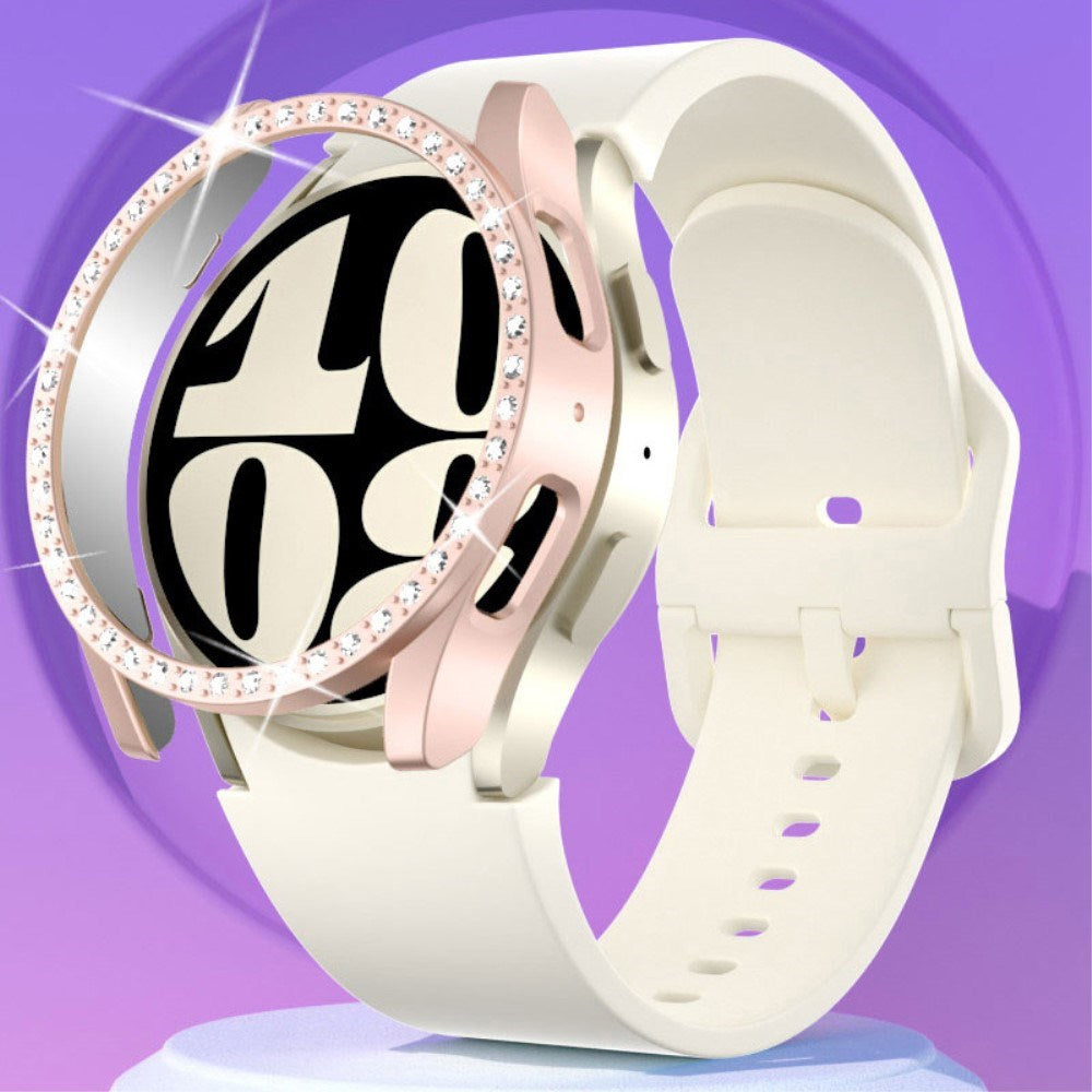 Samsung Galaxy Watch 7 (44mm) Hard Plastic Case - White & Rhinestones