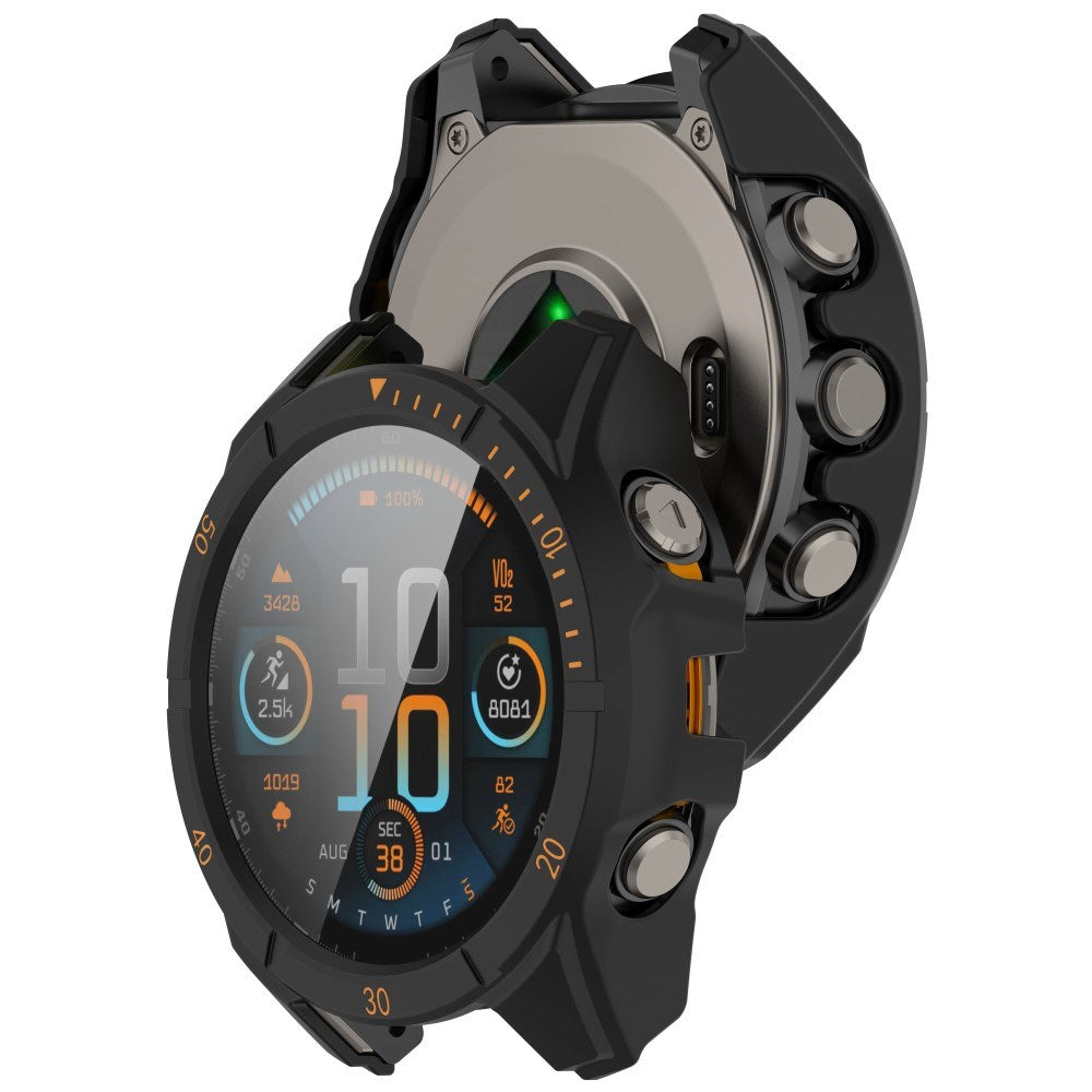 Garmin Tactix 8 AMOLED (51mm) Hard Plastic Case with Screen Protector Glass - Black / Orange
