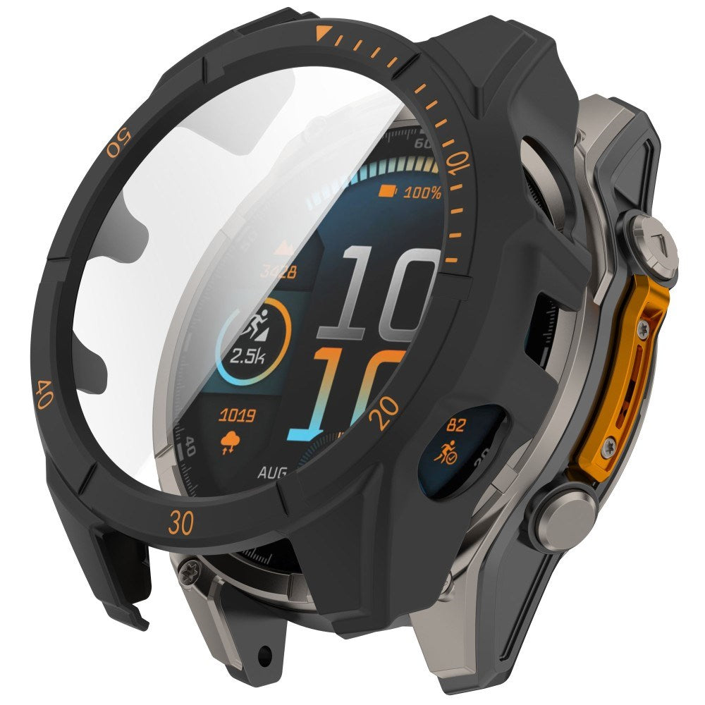 Garmin Tactix 8 AMOLED (47mm) Hard Plastic Case with Screen Protector Glass - Black / Orange
