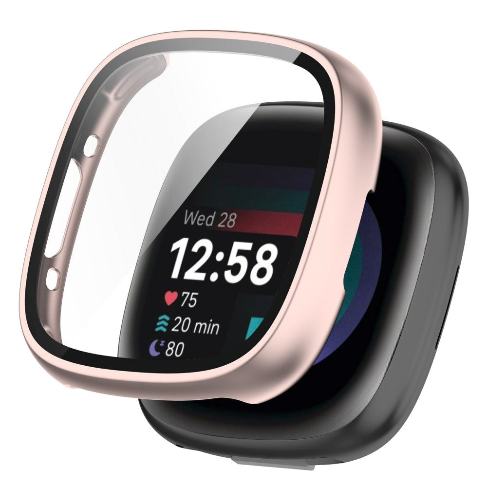 Fitbit Versa 4 / Sense 2 Hard Plastic Case w. Built-in Screen Protection - Rose Gold