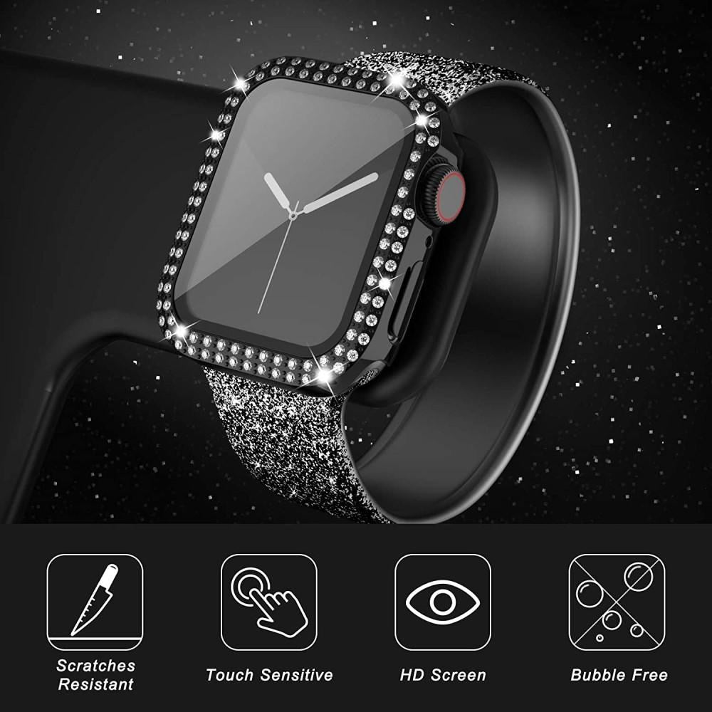 Apple Watch (38mm) Hard Plastic Case w. Built-in Screen Protector - Black & Rhinestones