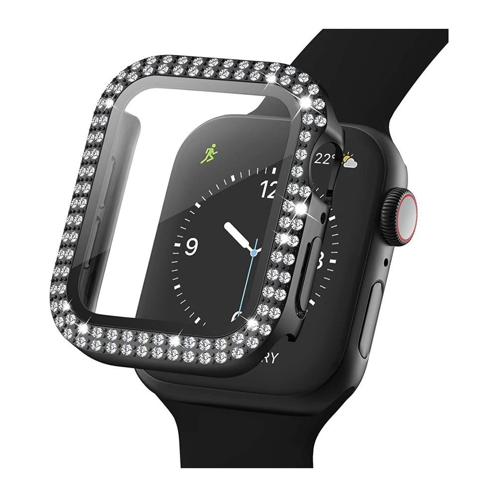 Apple Watch (38mm) Hard Plastic Case w. Built-in Screen Protector - Black & Rhinestones