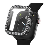 Apple Watch (44mm) Hard Plastic Case w. Built-in Screen Protector - Black & Rhinestones