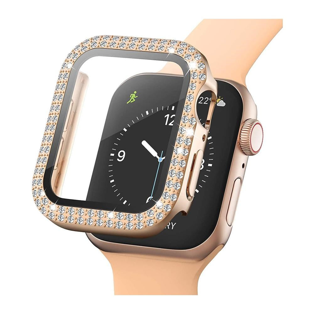 Apple Watch (44mm) Hard Plastic Case w. Built-in Screen Protector - Rose Gold & Rhinestones