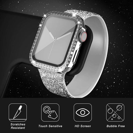 Apple Watch (38mm) Hard Plastic Case w. Built-in Screen Protector - Silver & Rhinestones