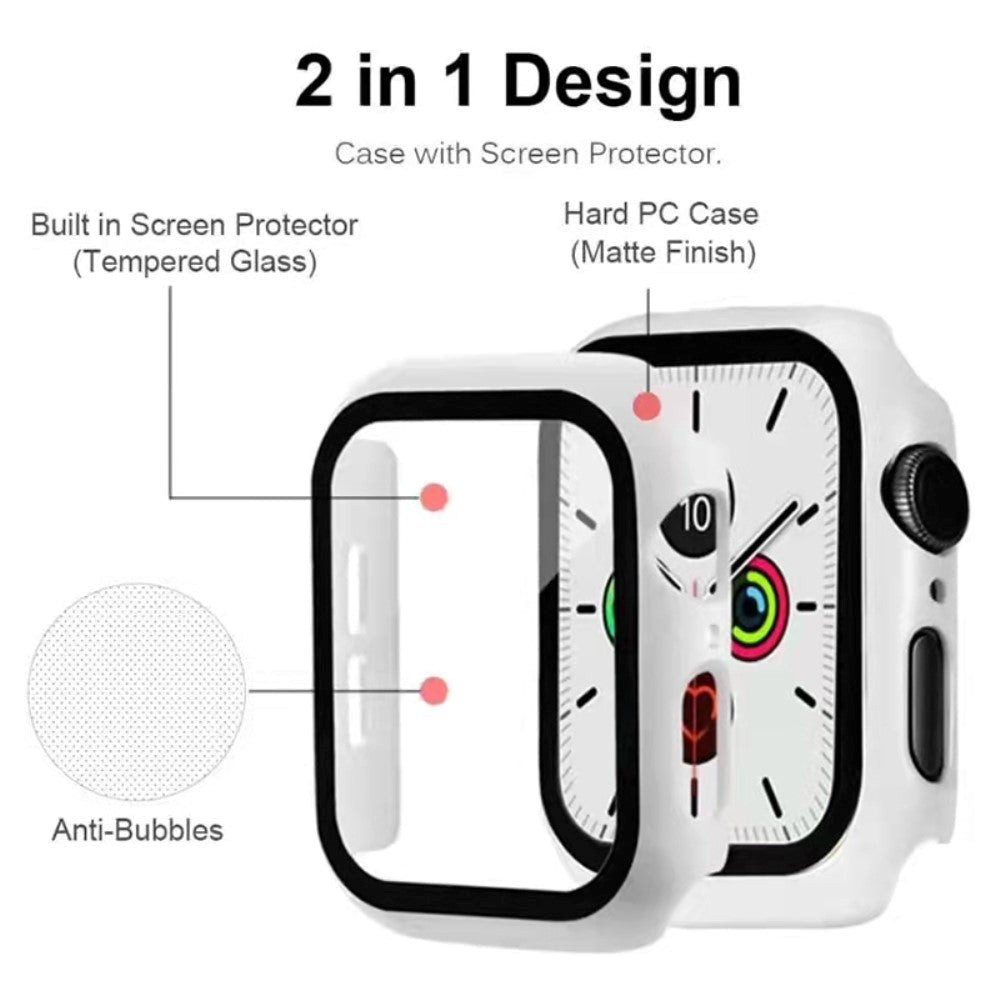 Apple Watch 8 / 7 (41mm) Hard Plastic Case w. Built-in Screen Protector - White