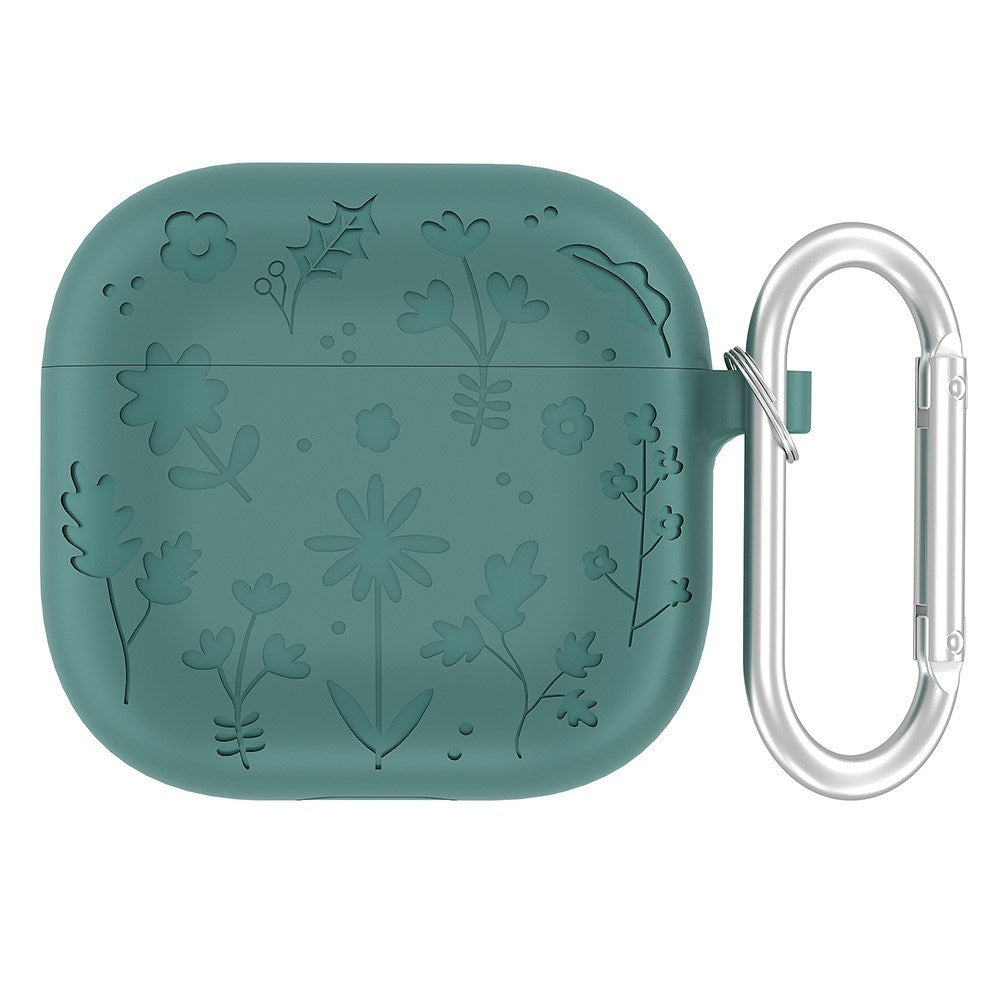 Apple AirPods (4. gen.) Silicone Case with Carabiner and Flower Design - Dark Green