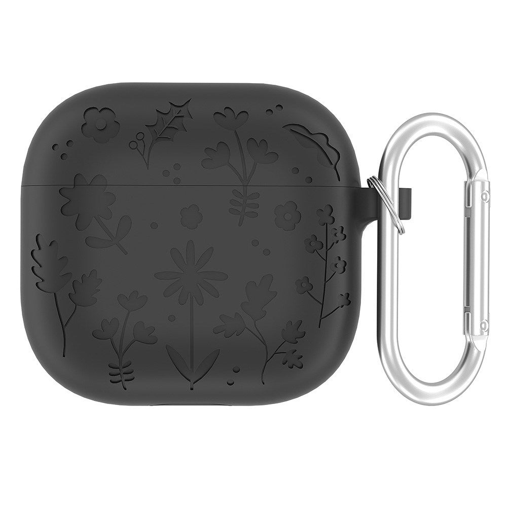 Apple AirPods (4. gen.) Silicone Case with Carabiner and Flower Design - Black