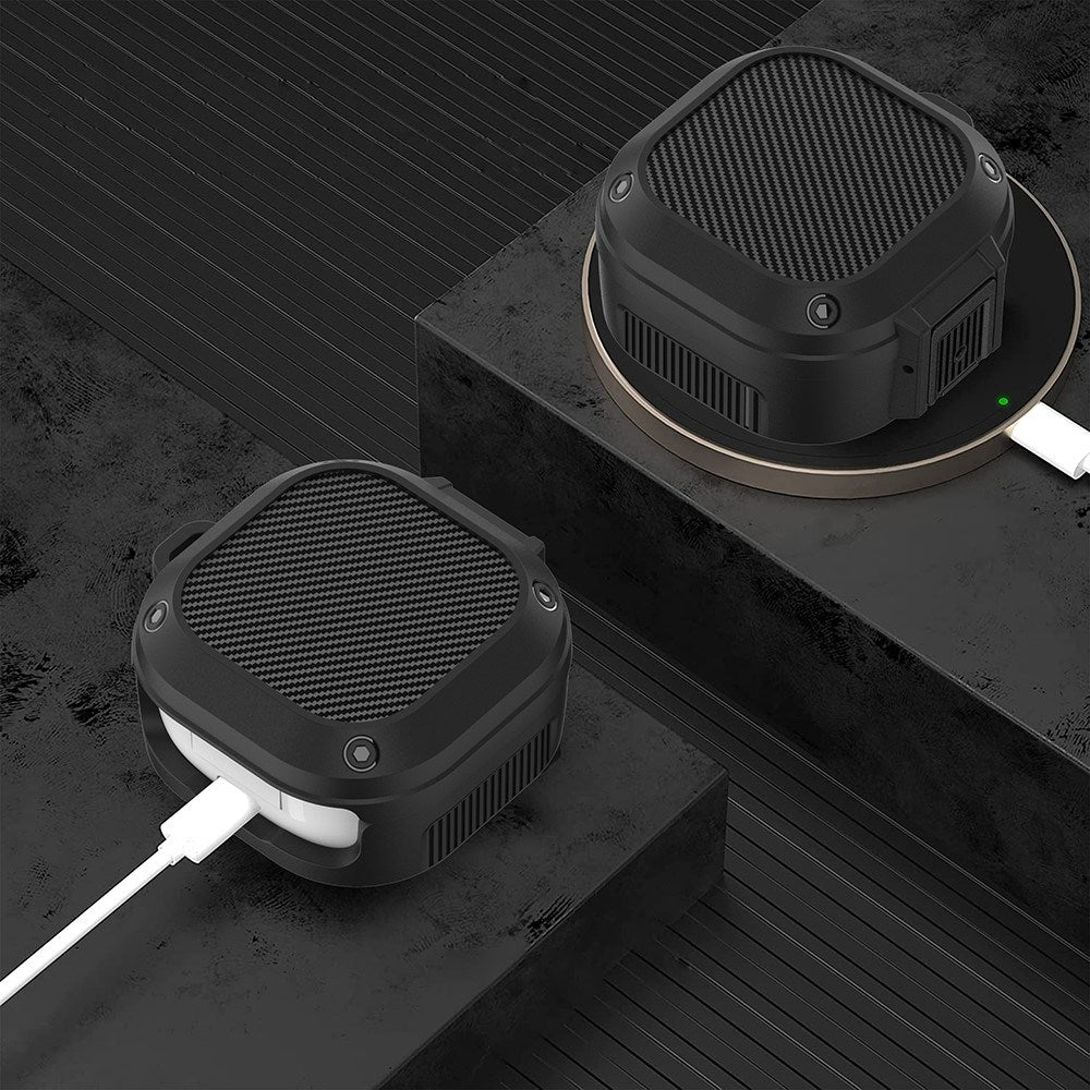 Samsung Galaxy Buds2 / Buds2 Pro / Buds Pro / Buds Live Hybrid Plastic Case with Carabiner - Black