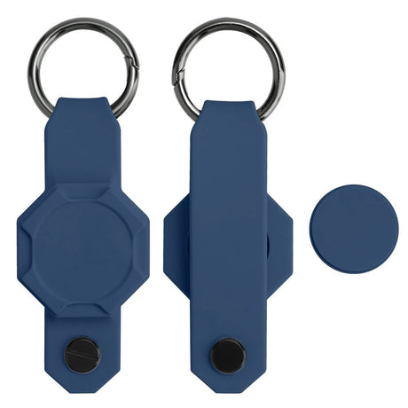 AirTag Silicone Case w. Round Carabiner & Key Storage - Dark Blue