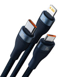 Baseus Flash Series 2 - 3-in-1 100W USB Multi Cable w. USB-C, Lightning & Micro-USB - 1.2 Meter - Blue