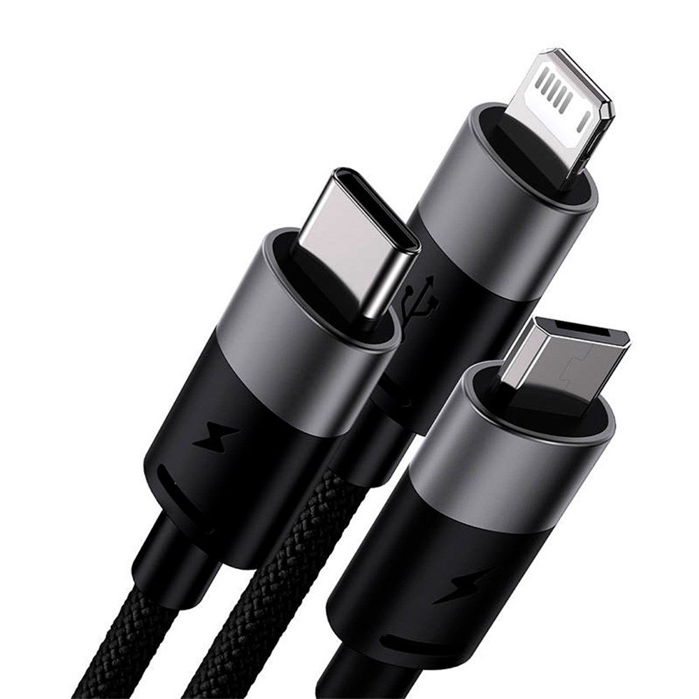 Baseus StarSpeed - 3-i-1 18W USB-A Multi Cable w. USB-C, Lightning & Micro-USB - 1.2 Meter - Black