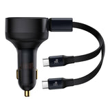 Baseus 33W Car Charger with 2 x Extendable USB-C Cable - Black