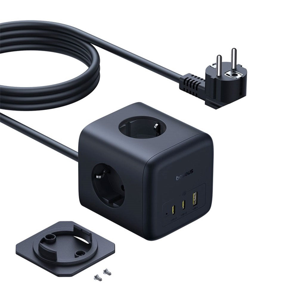 Baseus 67W Power strip with 3 x Schuko - 2 USB-C - 1 x USB-A - 1.5m - Grey